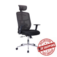 Techni Mobili RTA-1010-BK High Back Executive Mesh Office Chair with Arms, Lumbar Support and Chrome Base, Black